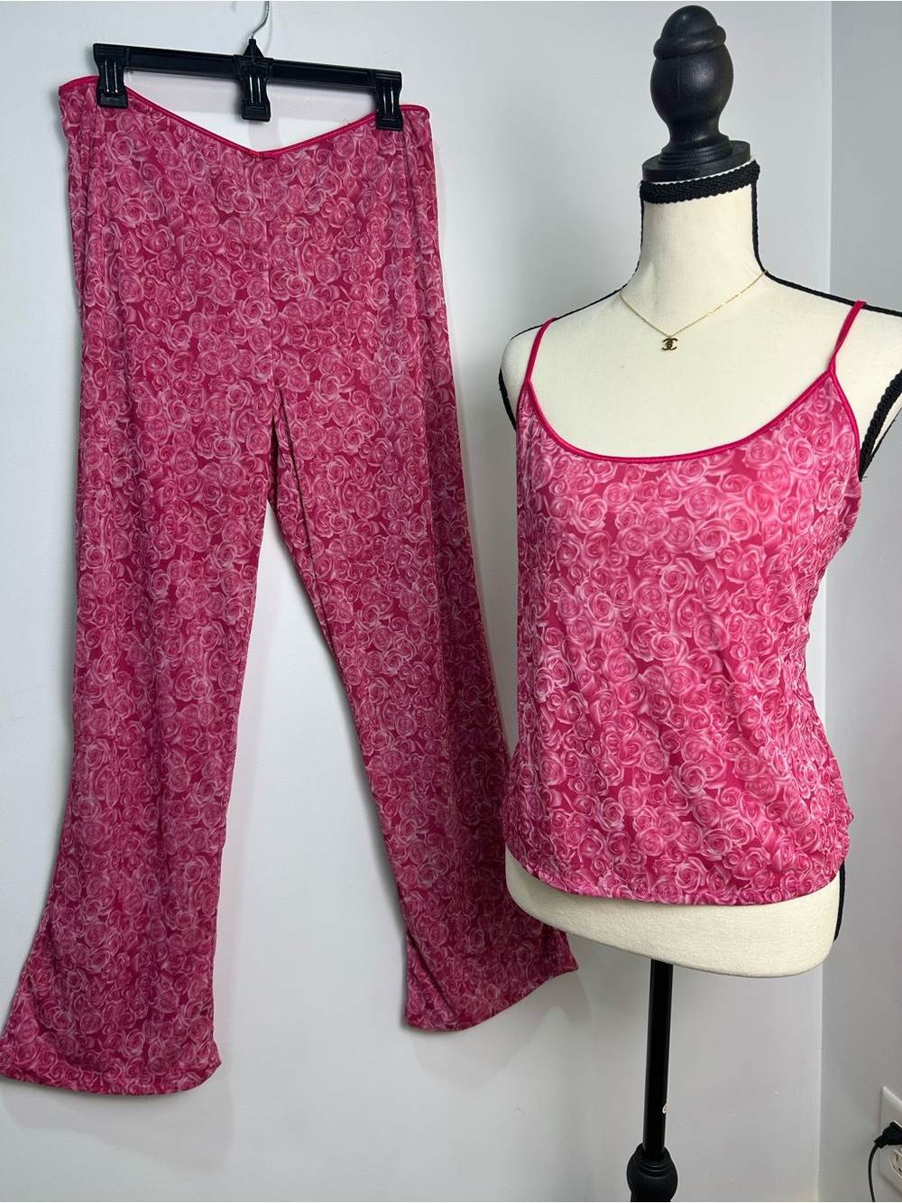 🌸Vintage Planet Sleep Pink Floral Rose Cami Lounge Set Y2K Mesh Pajama Pants XL🌸